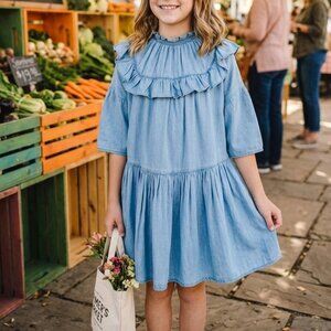 Zara Kids Tiered Denim Ruffle Dress – Size 9 (134cm) NWT